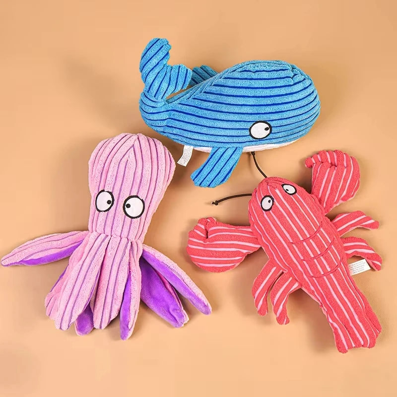 Cute and lifelike pet dog plush toy octopus, lobster and whale to accompany large and small dogs