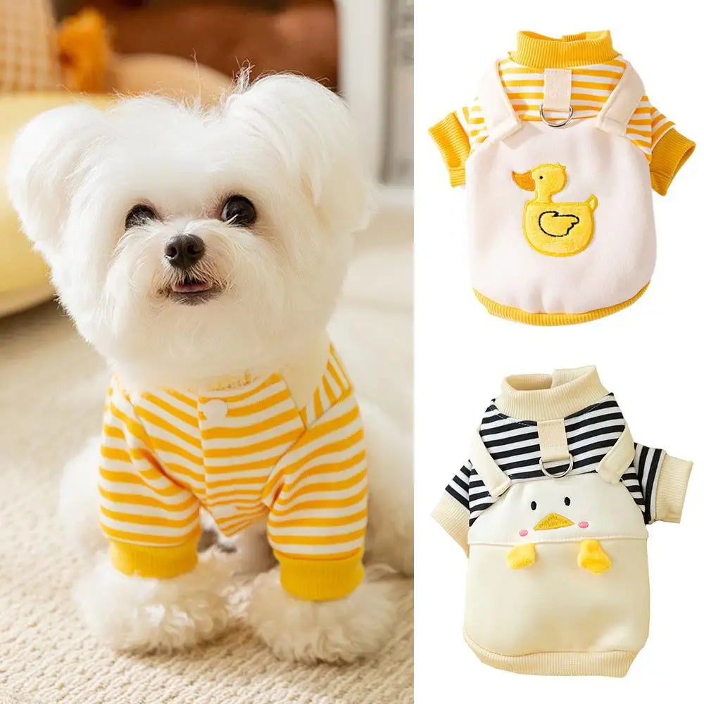 Dog Hoodies Striped Print Puppy Sweatshirt Pet Coat With D-Ring 2-Legged Cat Jacket Puppy Pullover Overalls Dog Clothes Winter