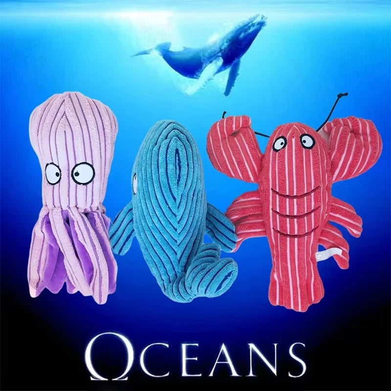 Cute and lifelike pet dog plush toy octopus, lobster and whale to accompany large and small dogs