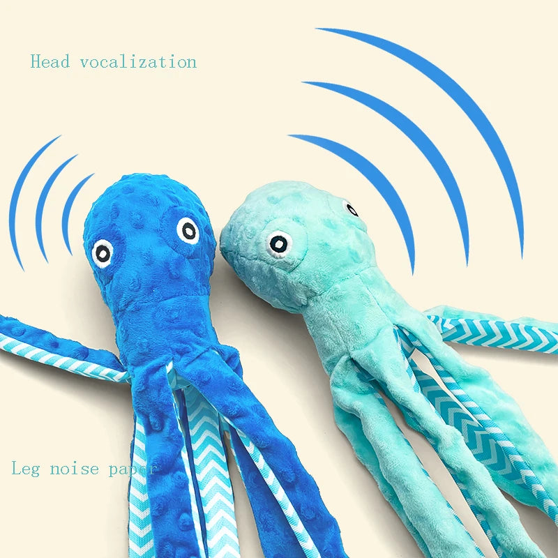 2025 new pet dog plush cute cartoon octopus toy with sound tug-of-war interactive,anti-demolition home,and companionship for dog