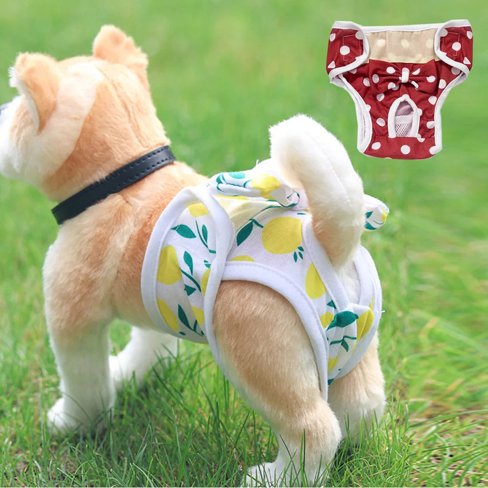 Female Dog Panties Cartoon Print Dog Diaper Physiological Pant Sanitary Puppy Shorts Underwear Small Medium Dog Cat Pants